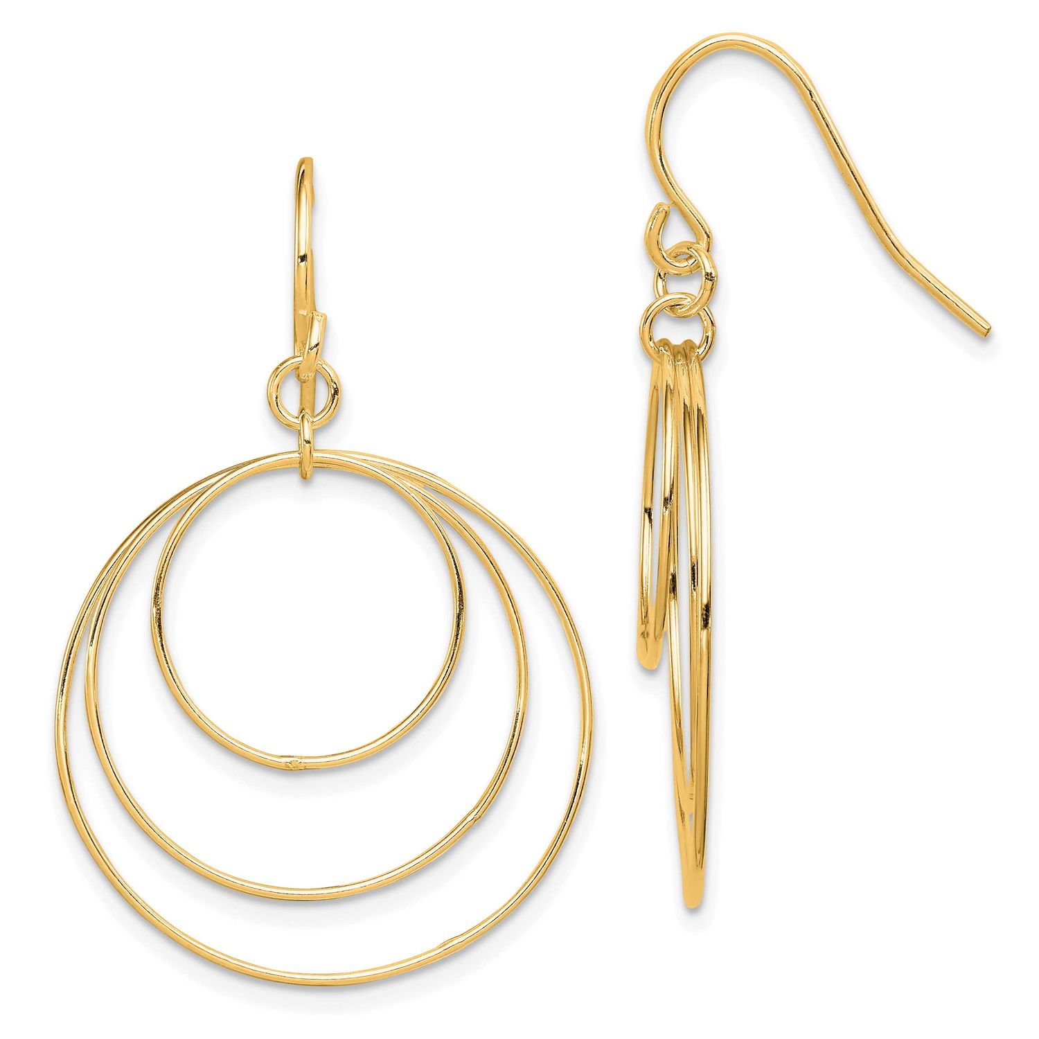 Fancy Triple Circle Dangle Earrings Sterling Silver Gold-Tone Polished, MPN: QE4860GP, UPC:
