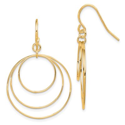 Fancy Triple Circle Dangle Earrings Sterling Silver Gold-Tone Polished, MPN: QE4860GP, UPC: