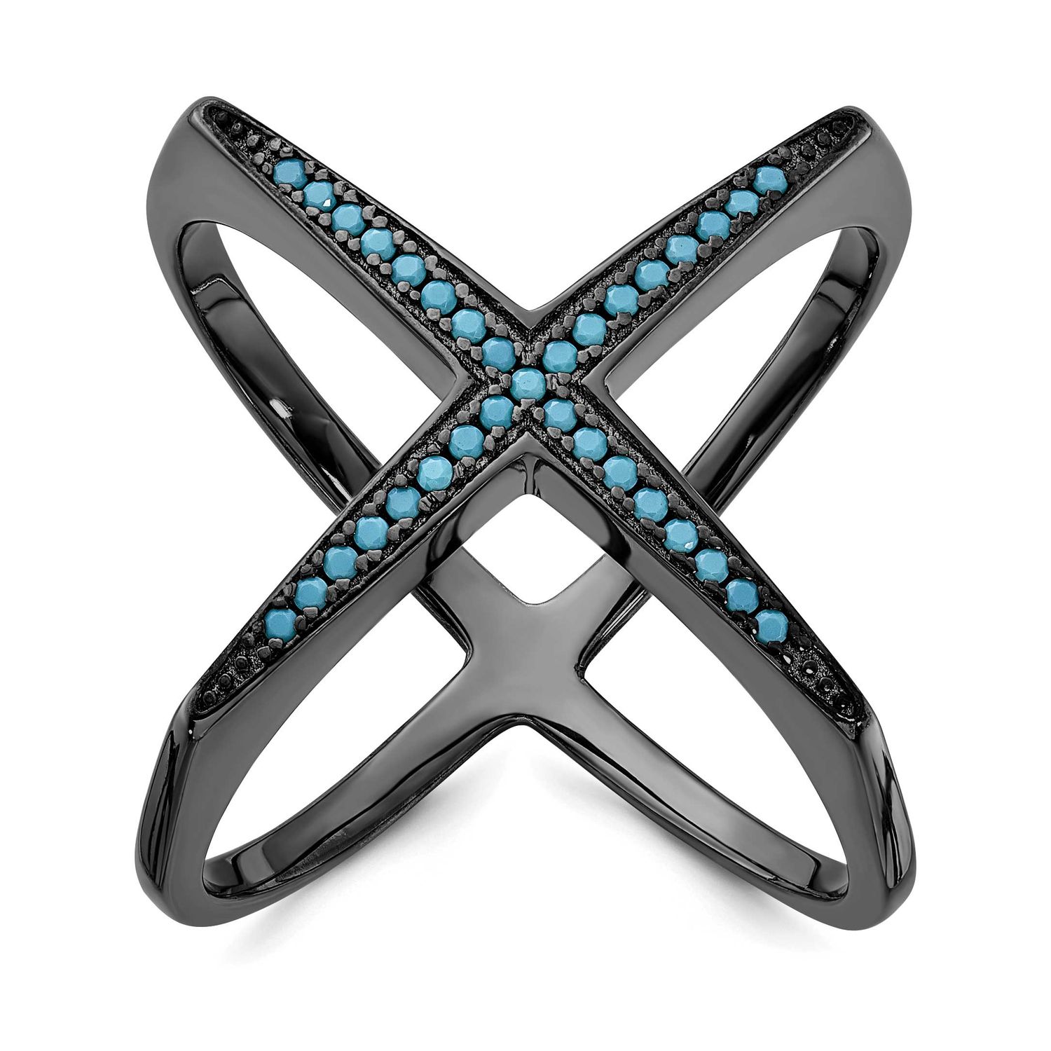 Black Rhodium &amp; Dyed White Howlite Criss Cross Ring Sterling Silver, MPN: QR6539, UPC: