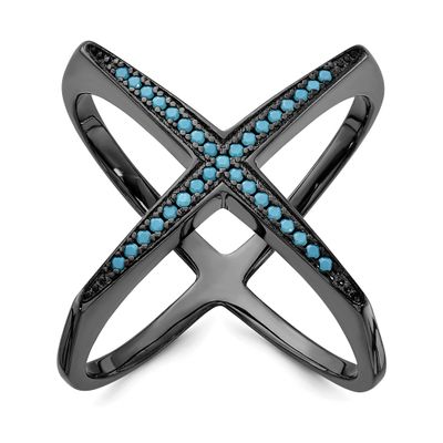 Black Rhodium &amp; Dyed White Howlite Criss Cross Ring Sterling Silver, MPN: QR6539, UPC: