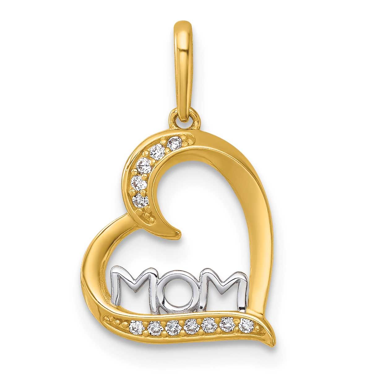 Plated Polished CZ Mom Heart Pendant 14k Gold &amp; Rhodium, MPN: YC1607, UPC: