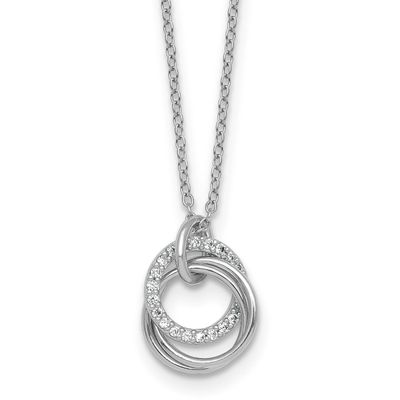 CZ Triple Circle 16.5 Inch with 1.25 Inch Extension Necklace Sterling Silver Rhodium-Plated Polishe…