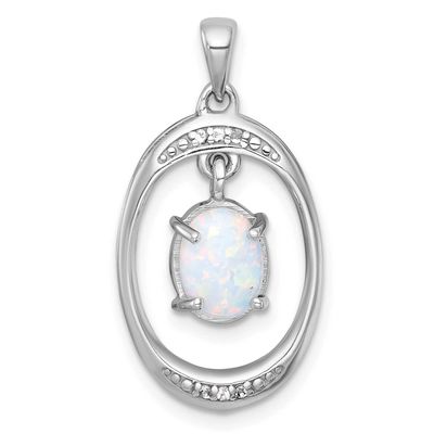 Polished Fancy Lab Created Opal and White Topaz Oval Pendant Sterling Silver Rhodium-Plated, MPN: Q…