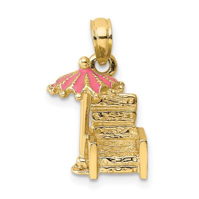 3-D Pink Enamel Beach Chair and Umbrella Charm 14k Gold, MPN: K6731, UPC: 637218115778