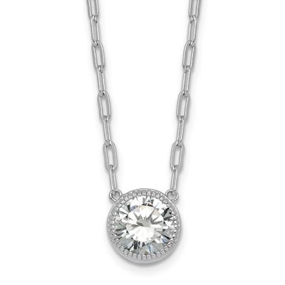 Polished Round CZ with Paperclip Chain 16 Inch with 2 Inch Extension Necklace 16 Inch Sterling Silv…