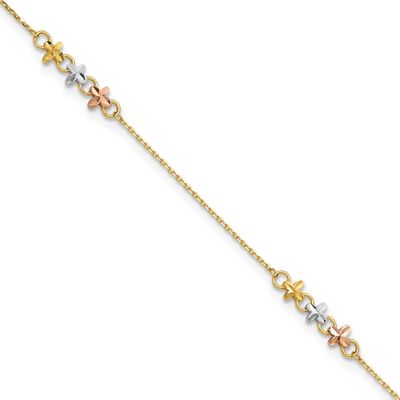White Rhod Flowers 9 Inch Plus 1 Inch Extension Anklet 14k Two Tone Gold, MPN: ANK361-9, UPC: