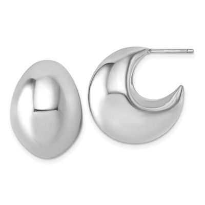 Polished Hollow Fancy Post J-Hoop Earrings Sterling Silver Rhodium-Plated, MPN: QE17974, UPC: