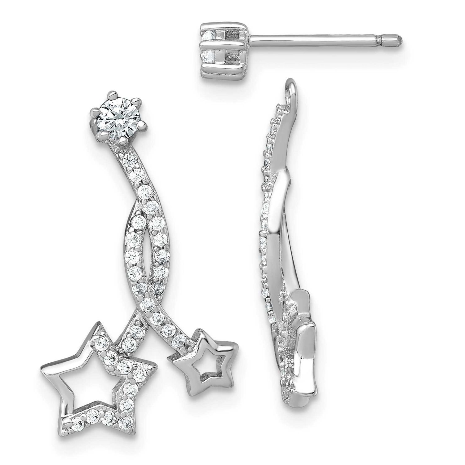 Polished CZ Stud with Removeable Stars Jacket Earrings Sterling Silver Rhodium-Plated, MPN: QG7218E…