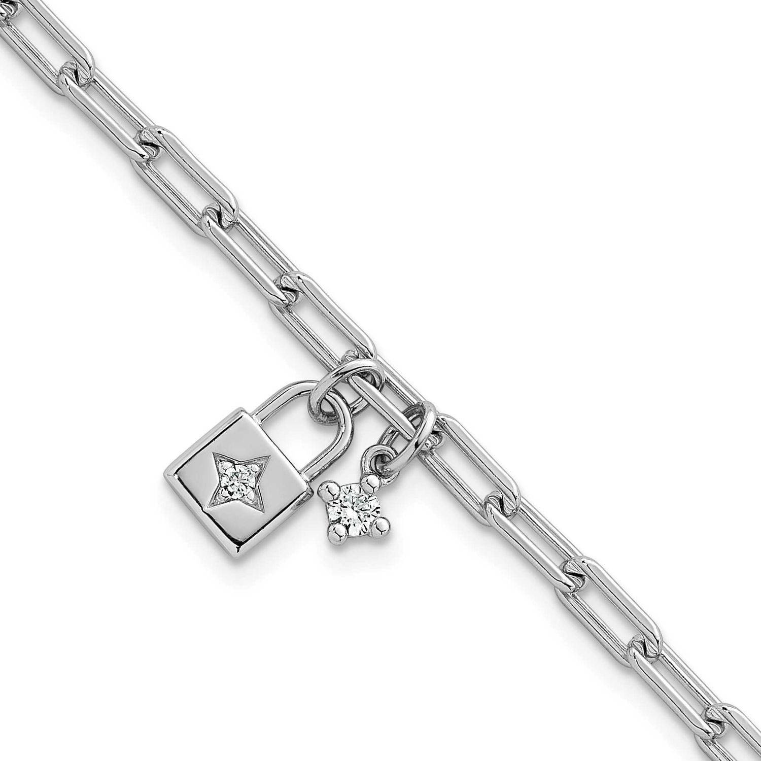 Polished CZ Lock with .75 Inch Extension Bracelet Sterling Silver Rhodium-Plated, MPN: QG6835-7, UP…