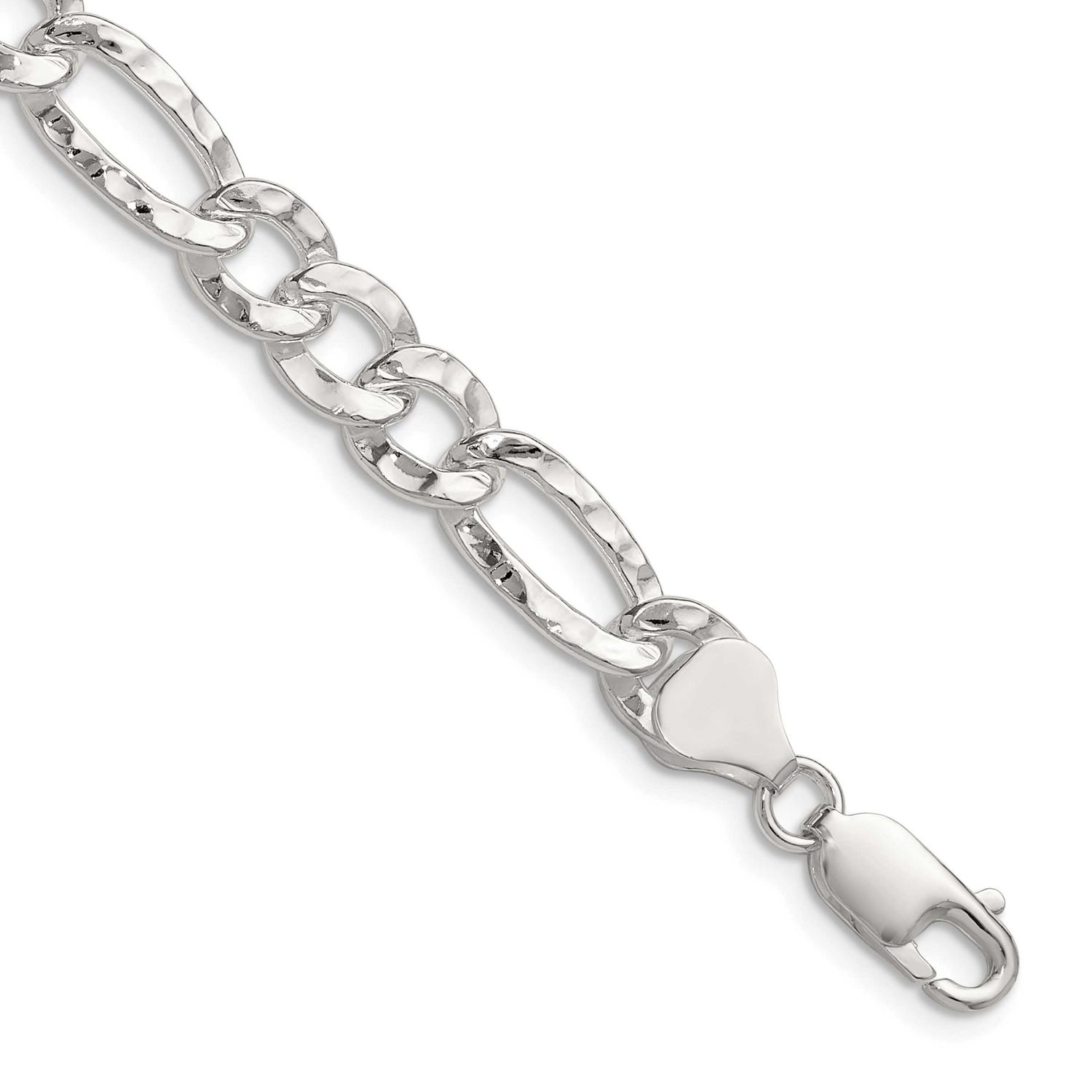 7.6mm Hammered Figaro Chain 18 Inch Sterling Silver, MPN: QHF180-18, UPC: