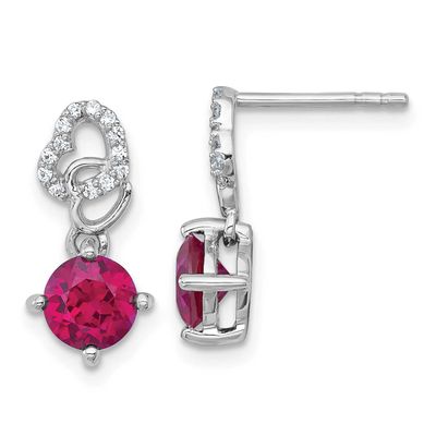 Cr. Ruby &amp; CZ Heart Post Dangle Earrings Sterling Silver Rhodium-Plated Polished, MPN: QE18332CRU, …