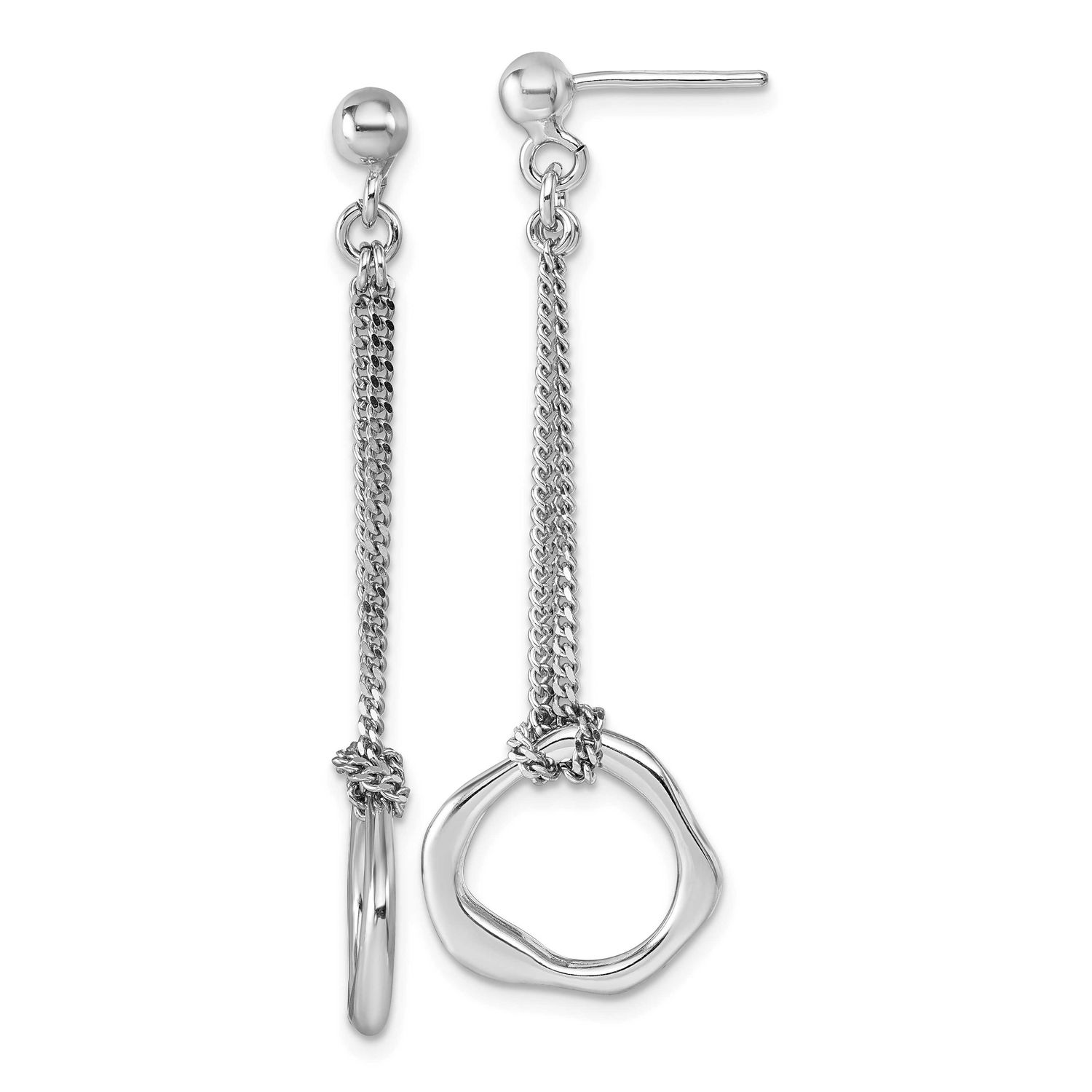 Polished Abstract Chain Dangle Post Earrings 51 Inch Sterling Silver Rhodium-Plated, MPN: QG6937E, …