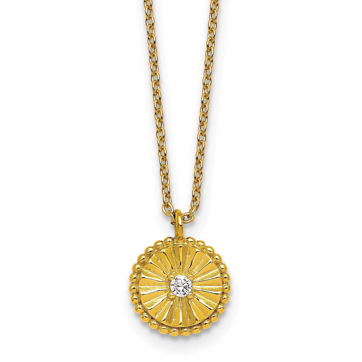 Textured CZ Circle 16 Inch with 2 Inch Extension Necklace Sterling Silver Gold-Tone, MPN: QG6980GP-…