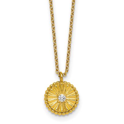 Textured CZ Circle 16 Inch with 2 Inch Extension Necklace Sterling Silver Gold-Tone, MPN: QG6980GP-…