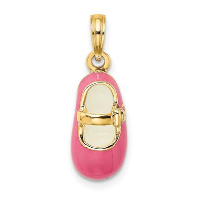 3-D with Pink Enamel Baby Shoe Charm 14k Gold, MPN: K6851, UPC: 637218127269