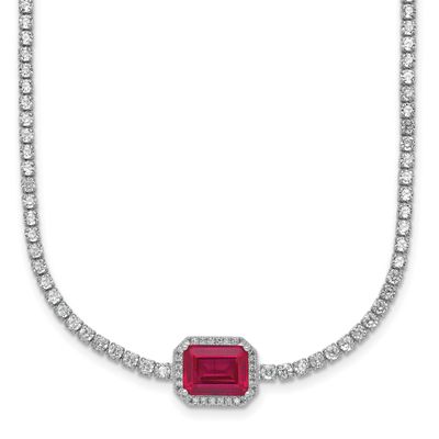 Red and White CZ 16 Inch with 2 Inch Extension Tennis Necklace Sterling Silver Rhodium-Plated, MPN:…