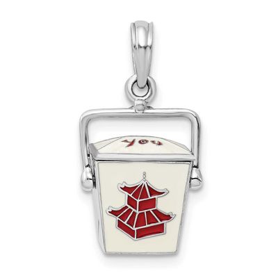 De-Ani 3D Moveable Enameled Chinese Takeout Pendant Sterling Silver Rhodium-Plated, MPN: QC10684, U…