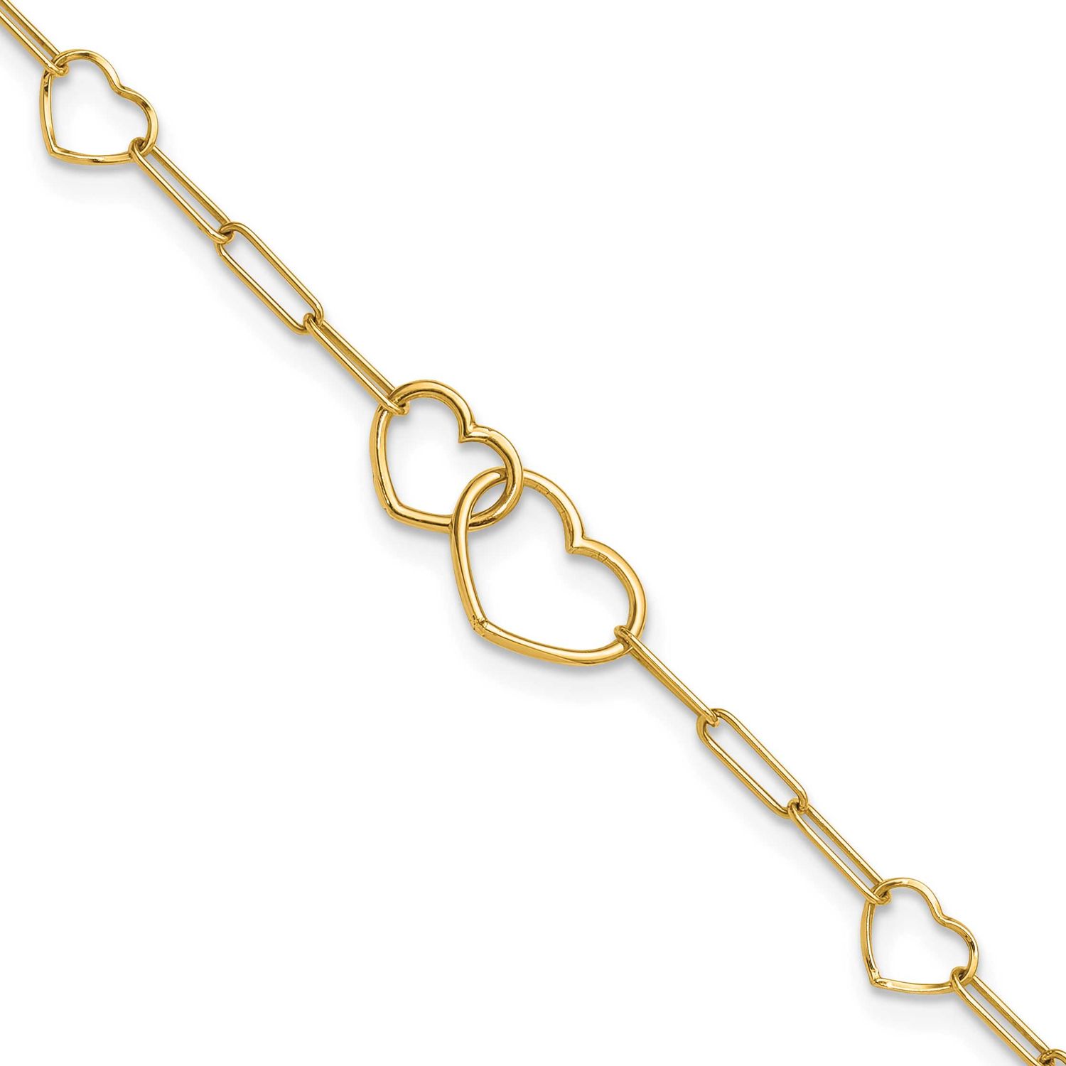 Paper Clip Link Heart Shape 7.5 Inch Bracelet 14k Gold Polished, MPN: SF3099-7.5, UPC: