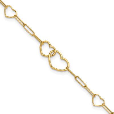 Paper Clip Link Heart Shape 7.5 Inch Bracelet 14k Gold Polished, MPN: SF3099-7.5, UPC: