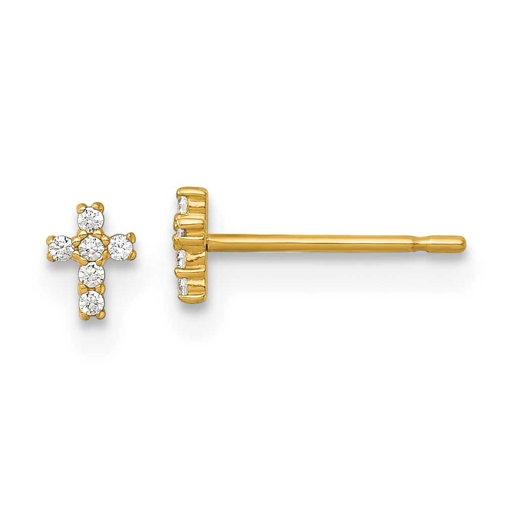 Madi K Polished CZ Cross Post Earrings 14k Gold, MPN: GK1210, UPC: