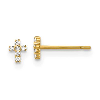 Madi K Polished CZ Cross Post Earrings 14k Gold, MPN: GK1210, UPC: