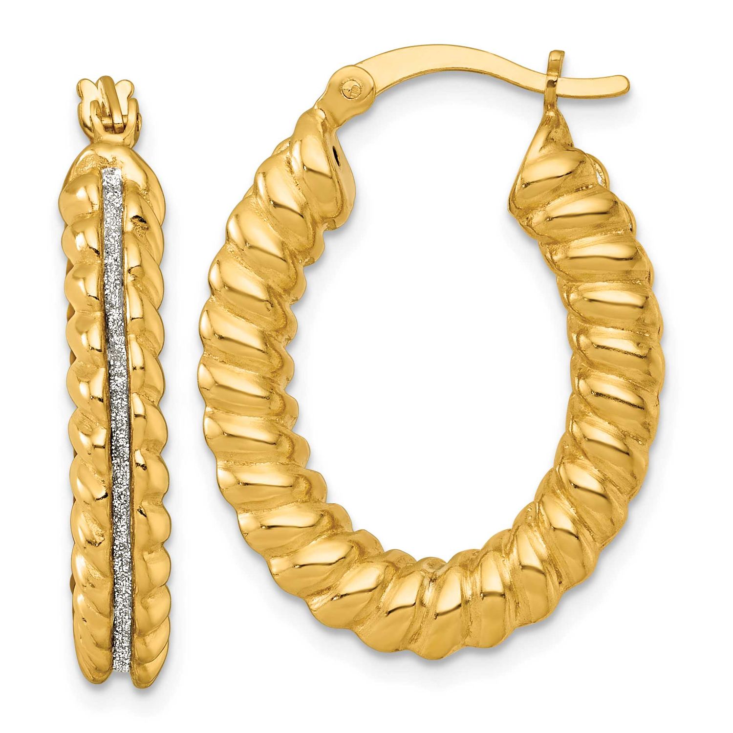 Twisted Glitter Oval Hoop Earrings Sterling Silver Gold-Tone Polished, MPN: QE18031GP, UPC: