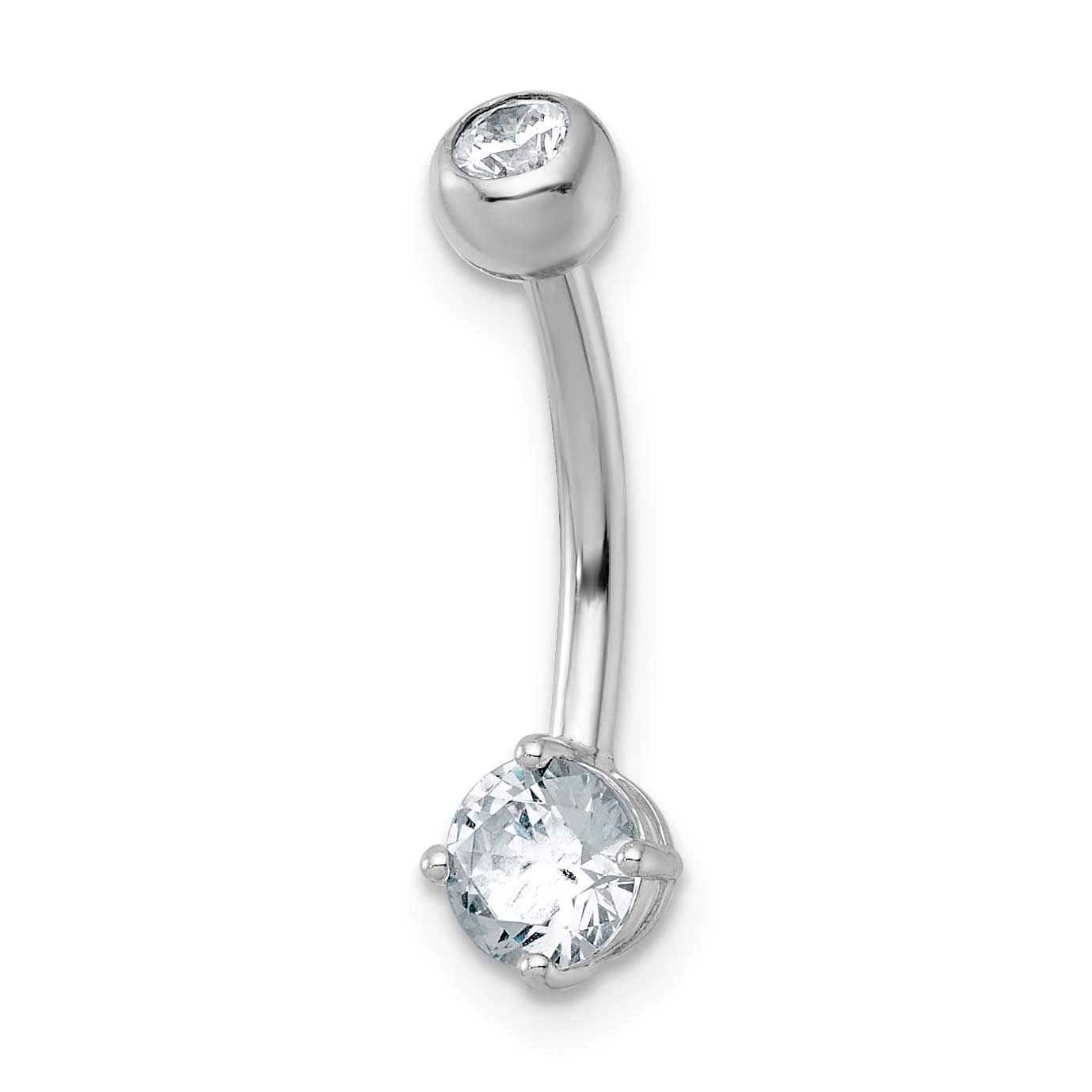 Polished 14 Gauge 5.0mm CZ Navel Ring 10k White Gold, MPN: 10BD214W, UPC: