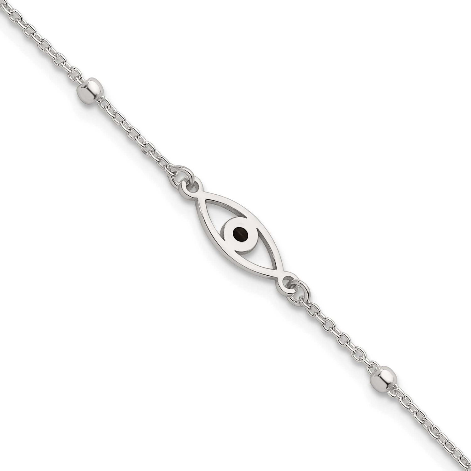 Black Enamel Evil Eye with 1 Inch Extension Bracelet Sterling Silver Polished, MPN: QG6841-7, UPC: