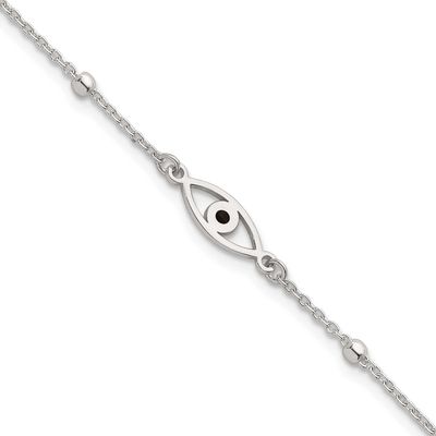 Black Enamel Evil Eye with 1 Inch Extension Bracelet Sterling Silver Polished, MPN: QG6841-7, UPC: