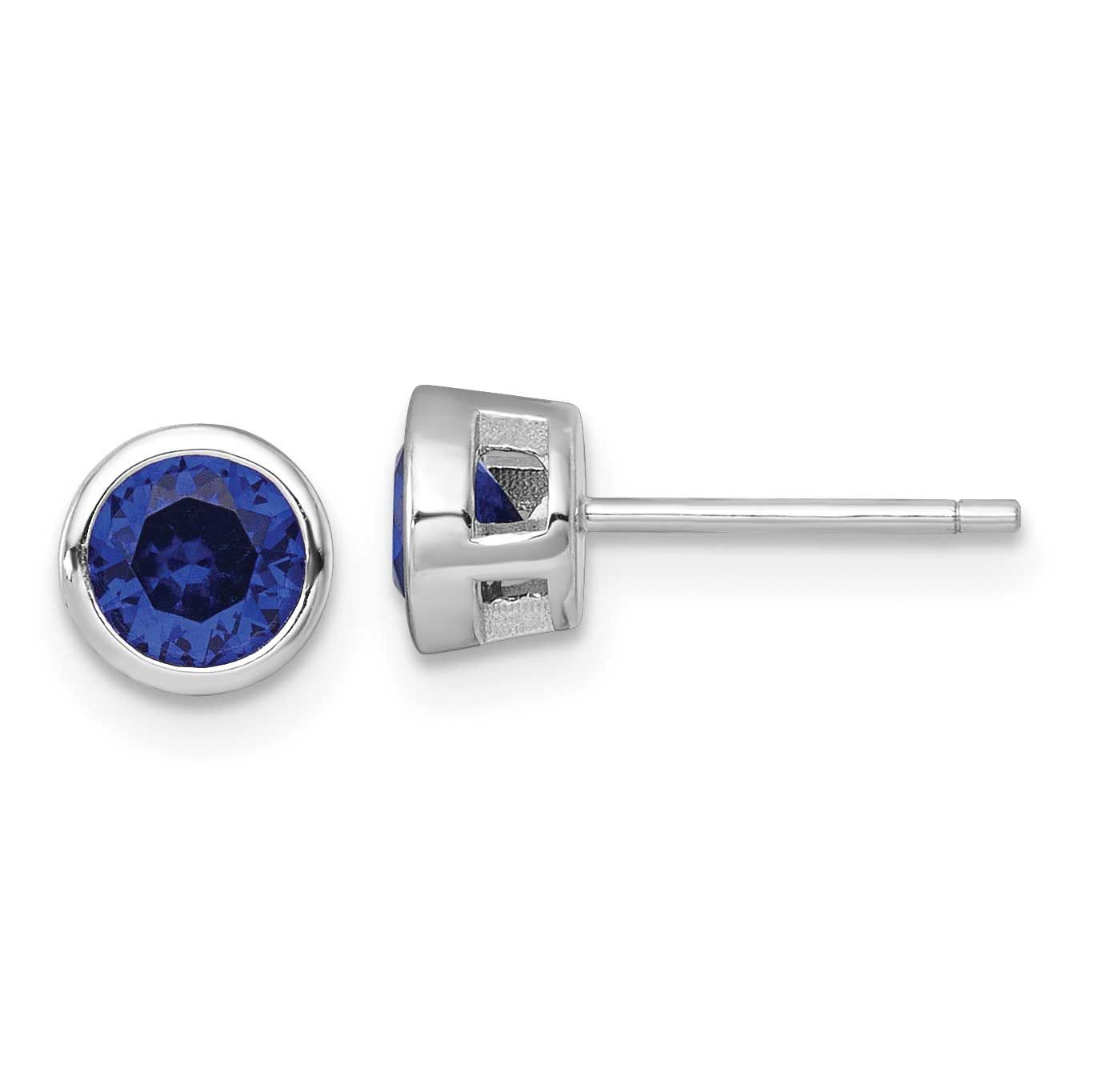 Bezel Set 6.2mm Blue CZ Stud Earrings Sterling Silver Rhodium-Plated Polished, MPN: QE17814, UPC:
