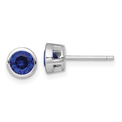 Bezel Set 6.2mm Blue CZ Stud Earrings Sterling Silver Rhodium-Plated Polished, MPN: QE17814, UPC: