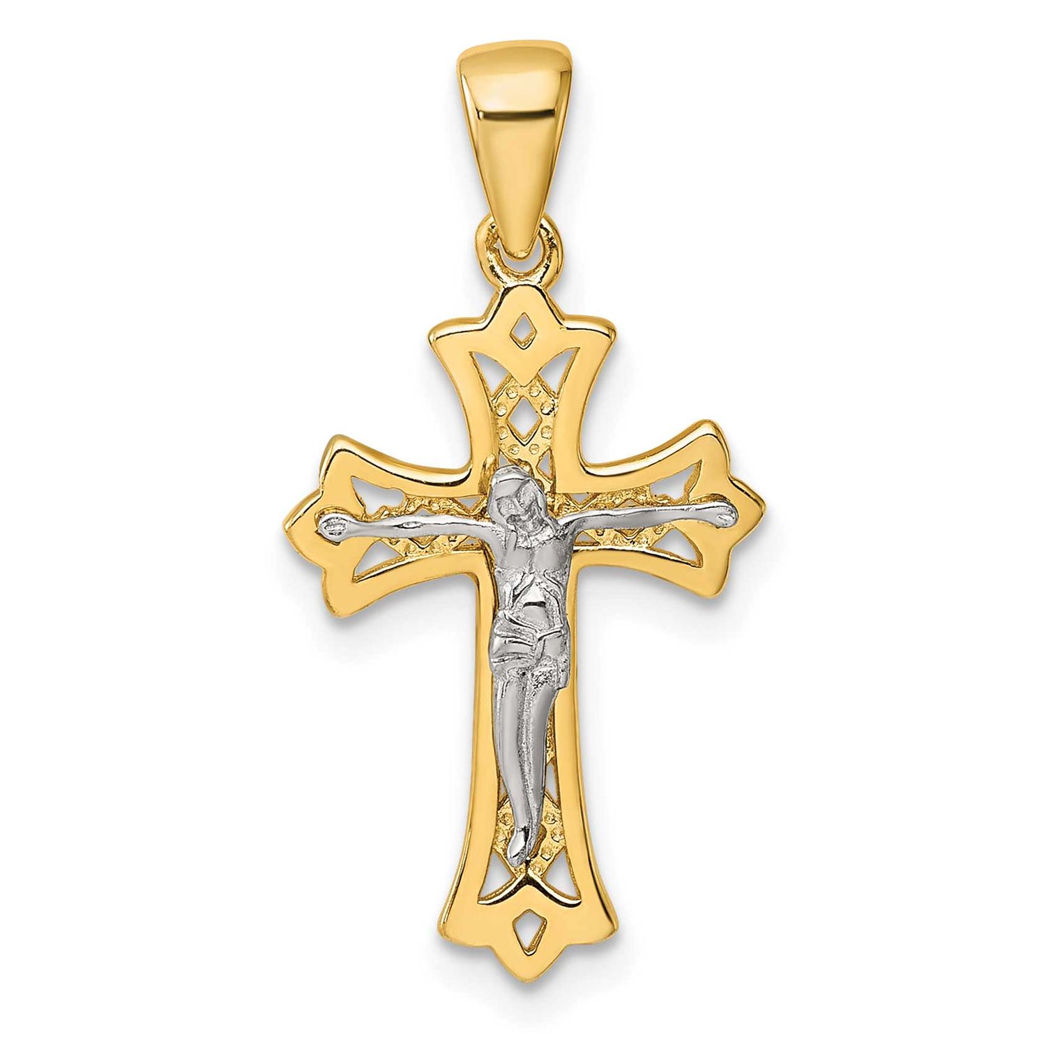 Gold-Tone Polished Crucifix Cross Pendant Sterling Silver Rhodium-Plated, MPN: QC11654, UPC: