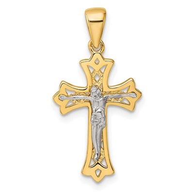 Gold-Tone Polished Crucifix Cross Pendant Sterling Silver Rhodium-Plated, MPN: QC11654, UPC: