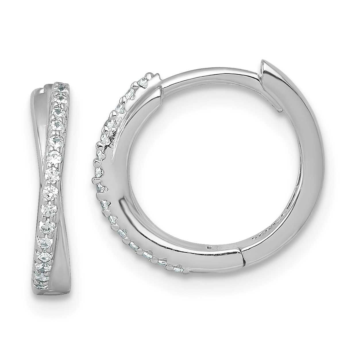 CZ Hinged Round Hoop Earrings Sterling Silver Rhodium-Plated Polished, MPN: QE18123, UPC:
