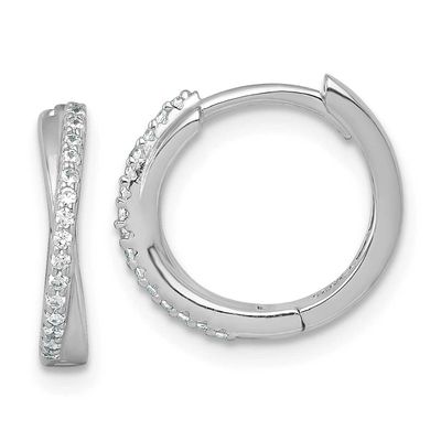 CZ Hinged Round Hoop Earrings Sterling Silver Rhodium-Plated Polished, MPN: QE18123, UPC: