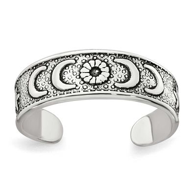 Antiqued Moon Star Toe Ring Sterling Silver Polished, MPN: QR7667, UPC: