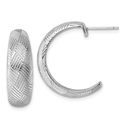 Textured Woven Design Post J-Hoop Earrings Sterling Silver Rhodium-Plated, MPN: QE17971, UPC: