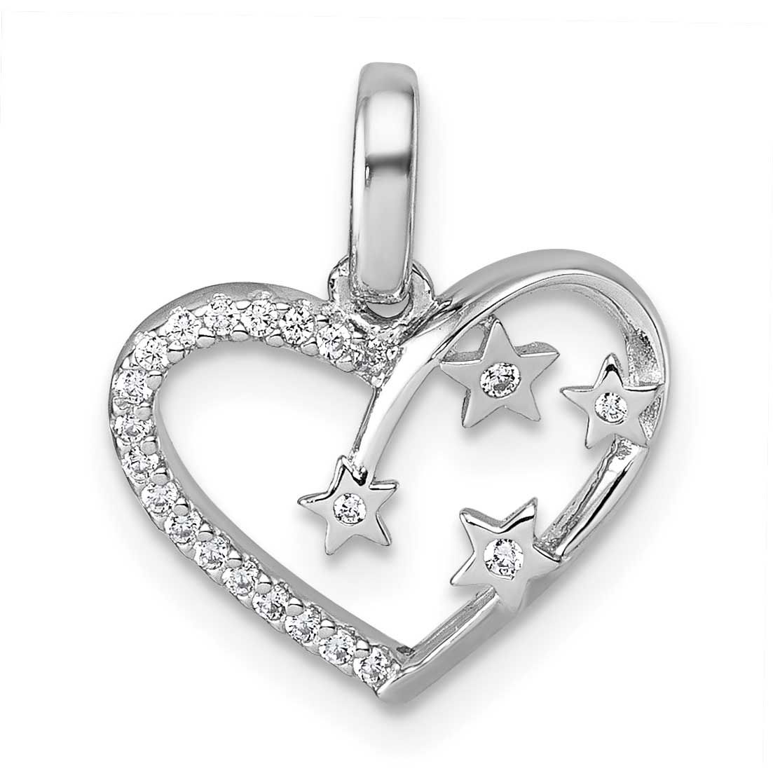 CZ Heart with Stars Pendant Sterling Silver Rhodium-Plated, MPN: QG7205P, UPC: