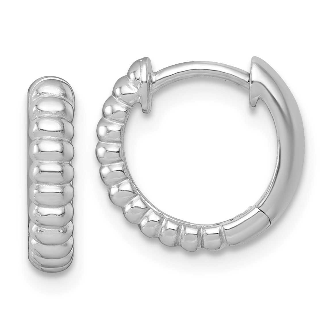 Grooved 3mm Round Hoop Earrings Sterling Silver Rhodium-Plated Polished, MPN: QE17935, UPC: