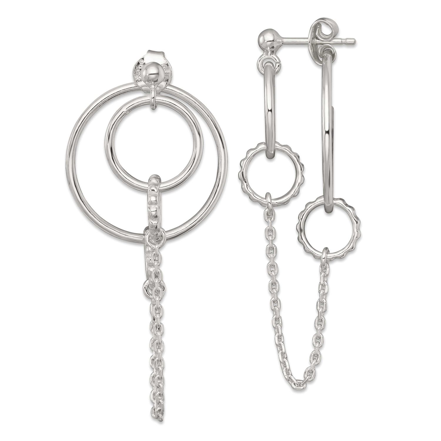 Textured Multi Circle Post Dangle Earrings Sterling Silver Polished, MPN: QE18024, UPC: