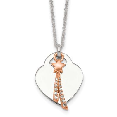 Polished CZ Shooting Star and Heart Necklace Sterling Silver Rose-Tone, MPN: QG7048-16, UPC: