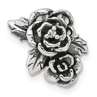 Antiqued/Polished CZ Flower Chain Slide Pendant 14.3 Inch Sterling Silver, MPN: QG7232P, UPC: