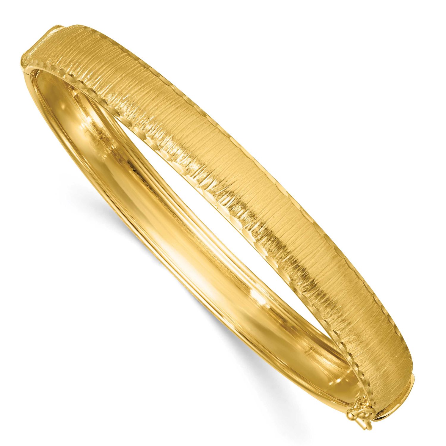 Diamond-Cut Textured Hinged 8.25mm Bangle Bracelet 14k Gold Polished, MPN: DB761, UPC: