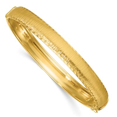 Diamond-Cut Textured Hinged 8.25mm Bangle Bracelet 14k Gold Polished, MPN: DB761, UPC: