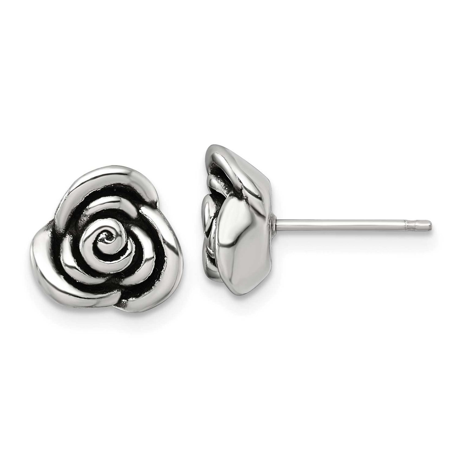 Antiqued Rose Post Earrings Sterling Silver Polished, MPN: QE18233, UPC: