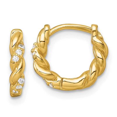 Twisted CZ Hinged Hoop Earrings Sterling Silver Gold-Tone Polished, MPN: QE18114GP, UPC: