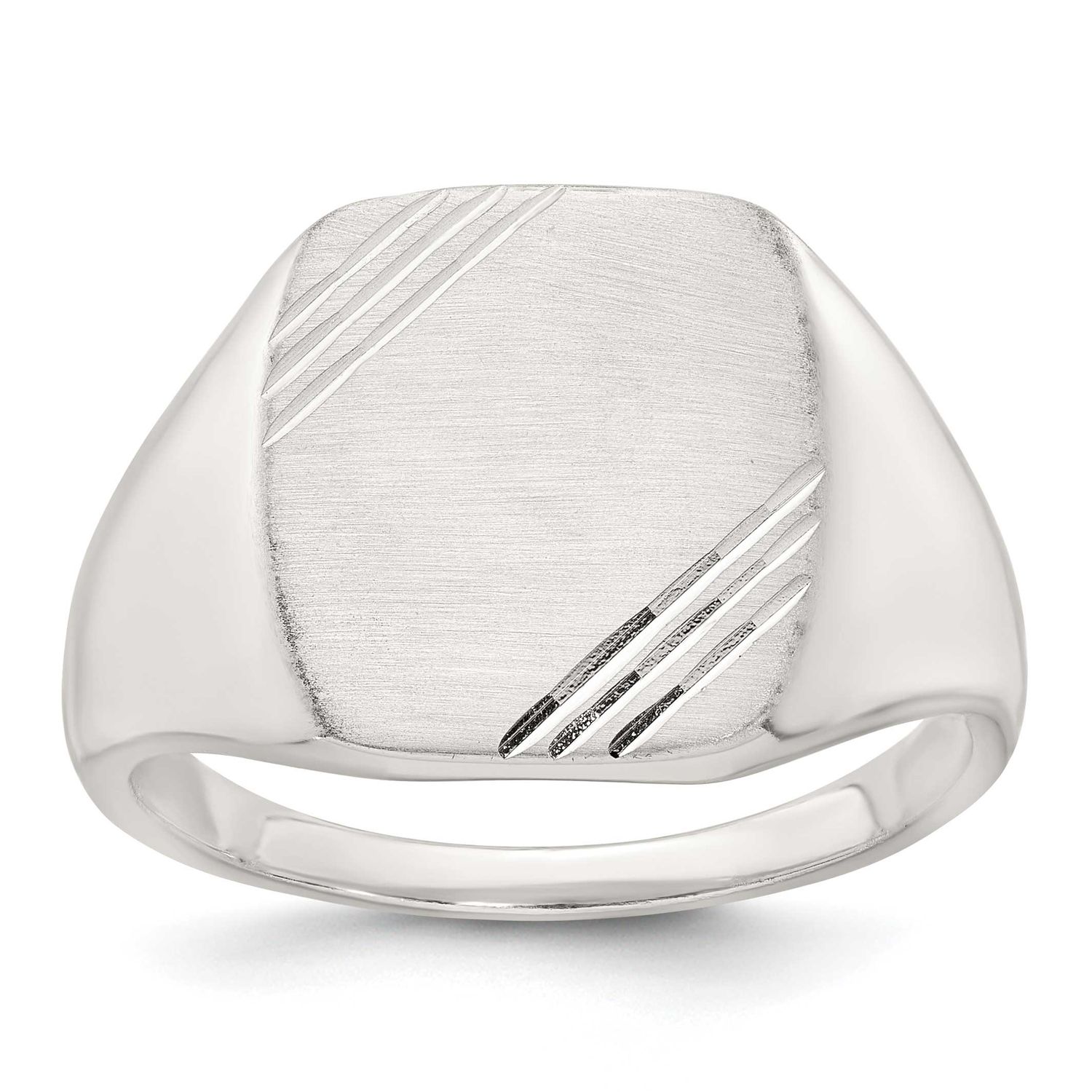 Brushed and Grooved Men&#39;s Signet Ring Sterling Silver Polished, MPN: QR7774, UPC: