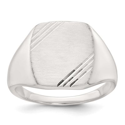 Brushed and Grooved Men&#39;s Signet Ring Sterling Silver Polished, MPN: QR7774, UPC: