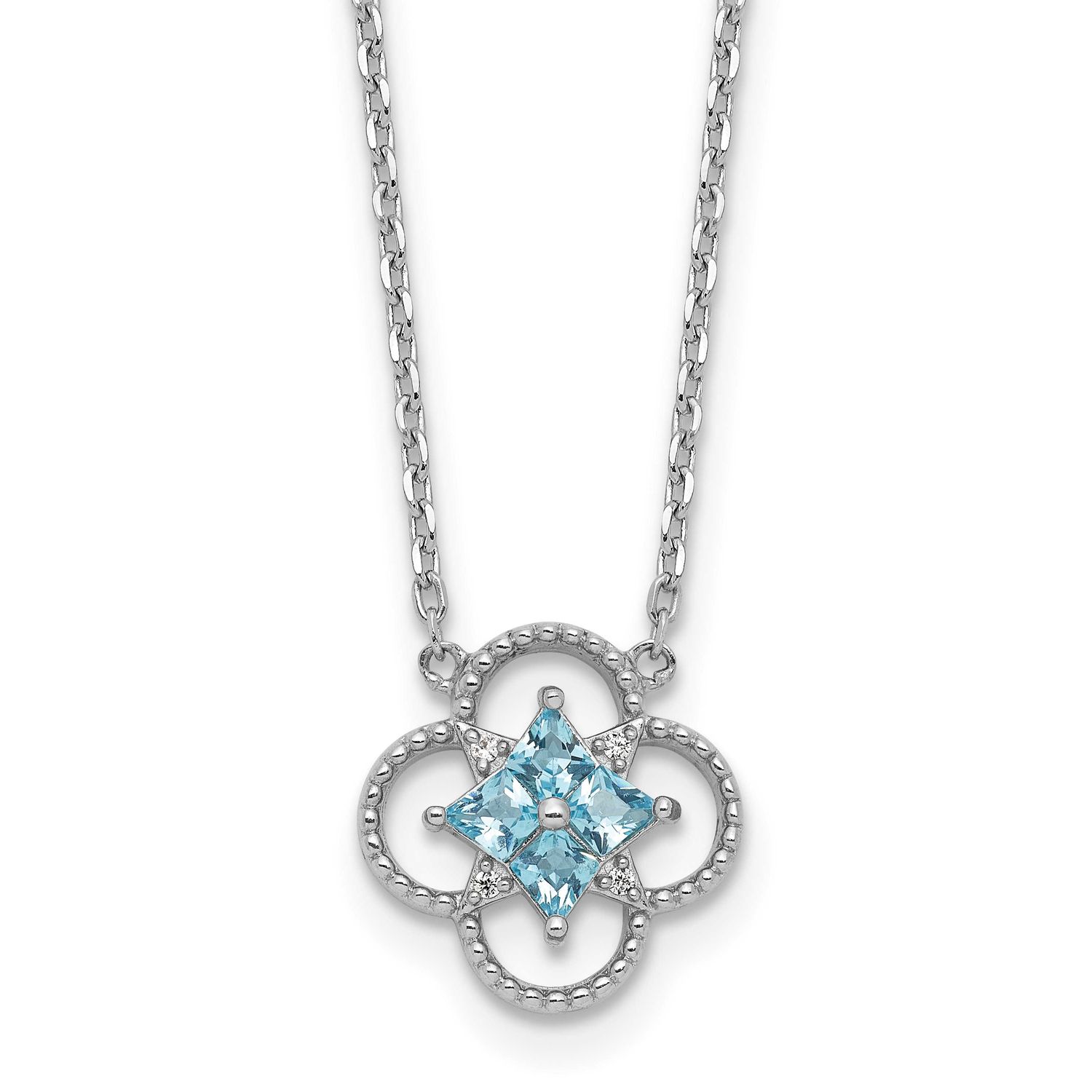 CZ Clover Shape 16 Inch with 1.5 Inch Extension Necklace Sterling Silver Rhodium-Plated, MPN: QG697…