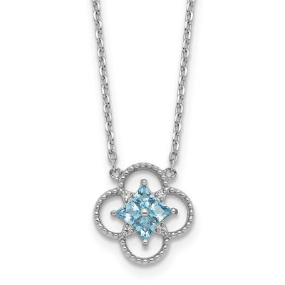 CZ Clover Shape 16 Inch with 1.5 Inch Extension Necklace Sterling Silver Rhodium-Plated, MPN: QG697…